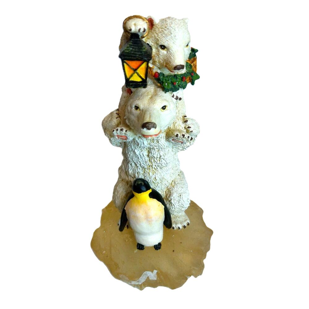 Vintage Christmas 8" Stacked Polar Bear Penguin Figurine Winter Holiday Decor
